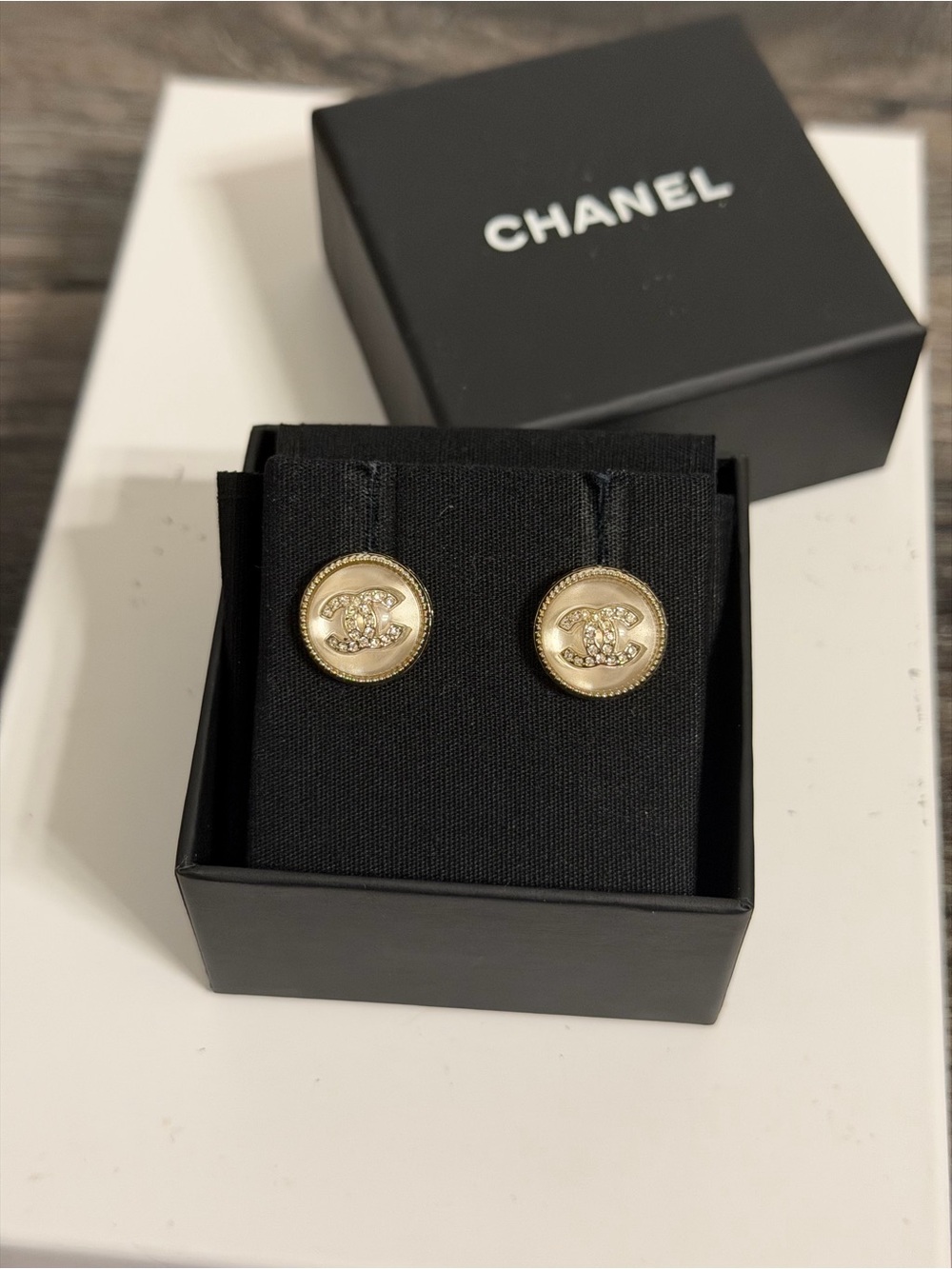 Chanel Gold Crystal CC Circle Stud Earrings